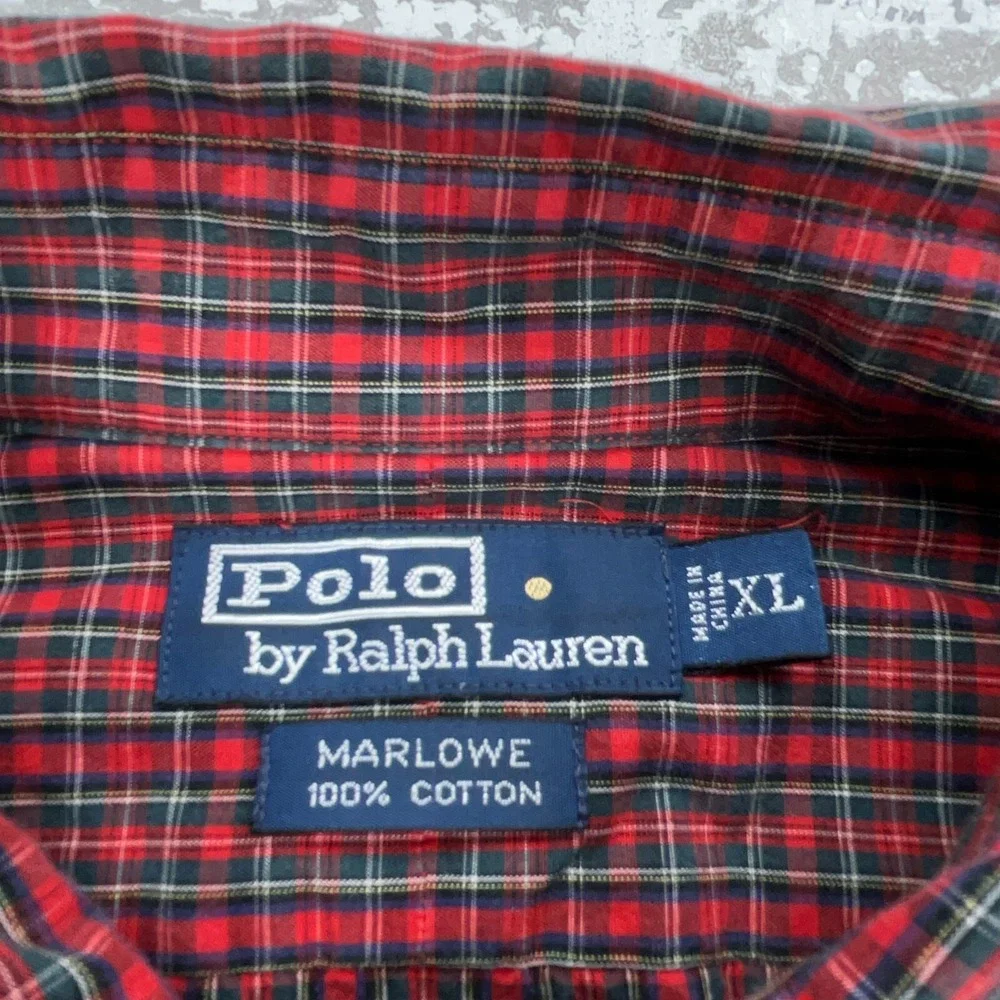 Polo Ralph Lauren Shirt Men XL Red Blue Button Up Plaid Dress Marlowe Tartan A39